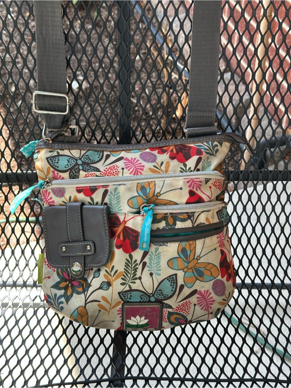 Lily Bloom Cream Crossbody Bag with Red, Teal & Yellow Floral Print